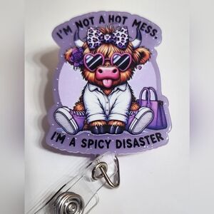 Cow Hot Mess Badge Reel Spicy Disaster Funny ID Holder Alligator Clip